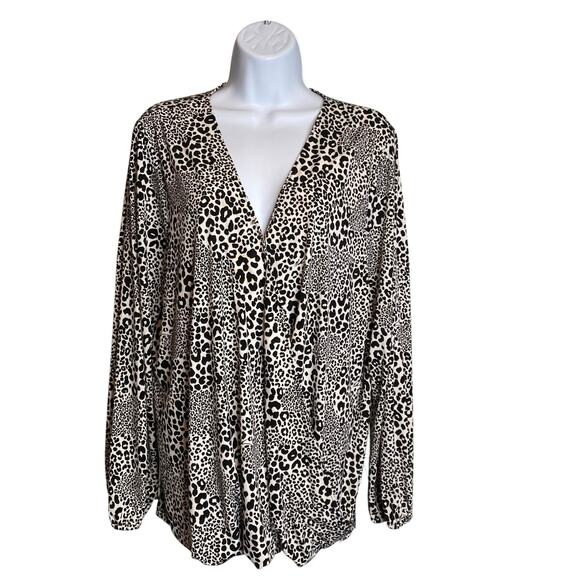 Michael Michael Kors Women's Leopard Print V‎ Neck Blouse Size 1X Flowy Safari - Picture 1 of 11